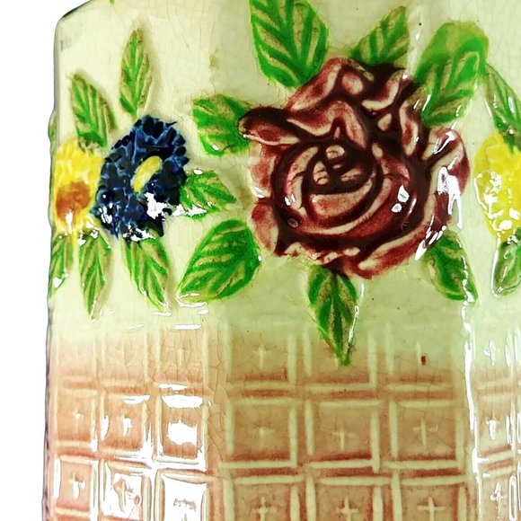 Canister with Lid Raised Floral Geometric Design Decagon Shape Ceramic Vintage - Picture 8 of 9